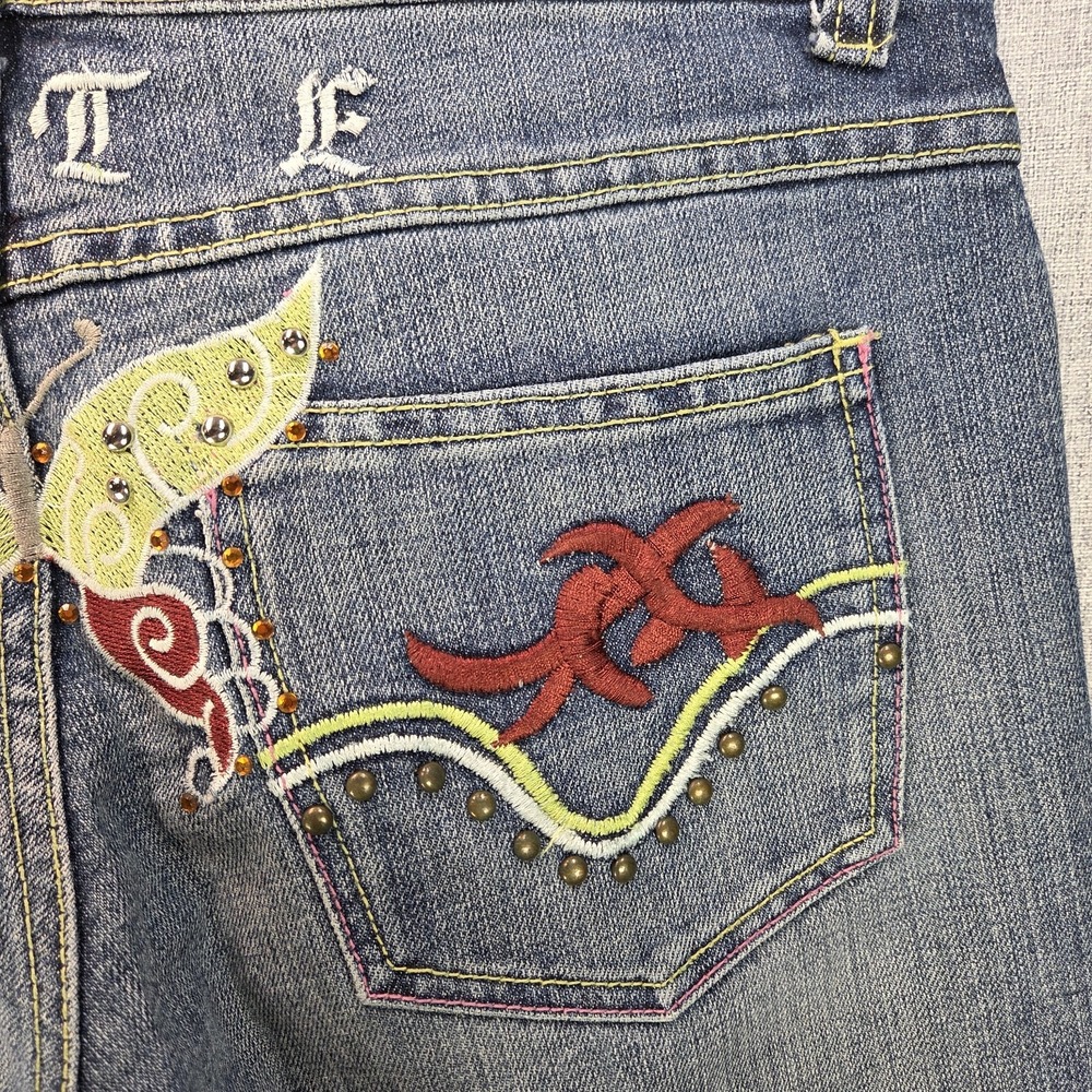 Crest Jeans Womens Flare Denim Y2K Embroidered Butterfly Studded Jrs 5/6 Fairy - Picture 8 of 14